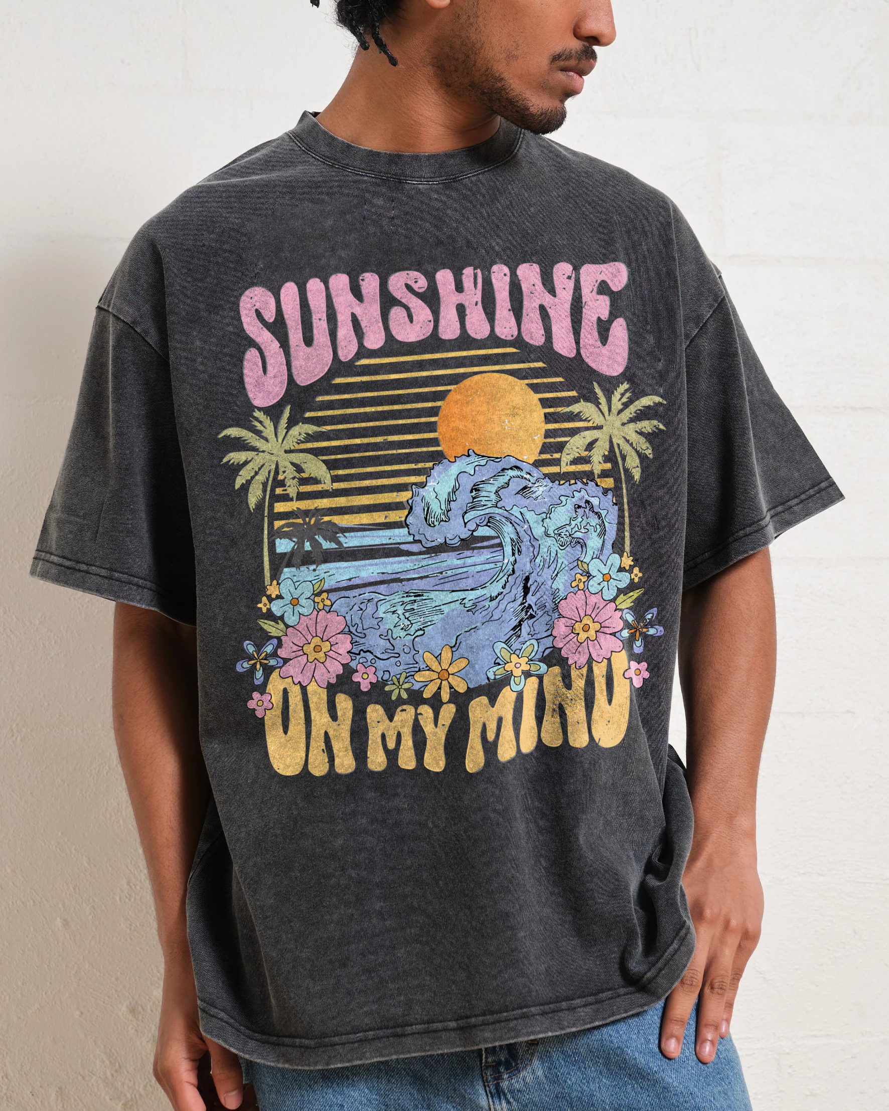 Washed T-Shirt | Beach Landscape Unisex Fit Sunshine | TIDESENCE