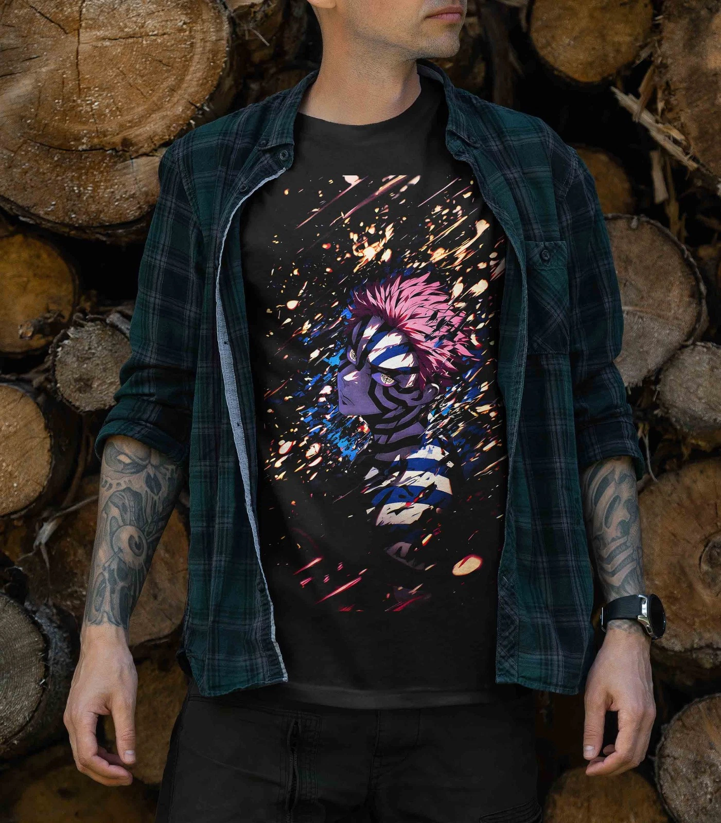 Akaza Kimetsu no Yaiba T-Shirt Demon Slayer Tanjiro Unisex Black Tshirt Best 612