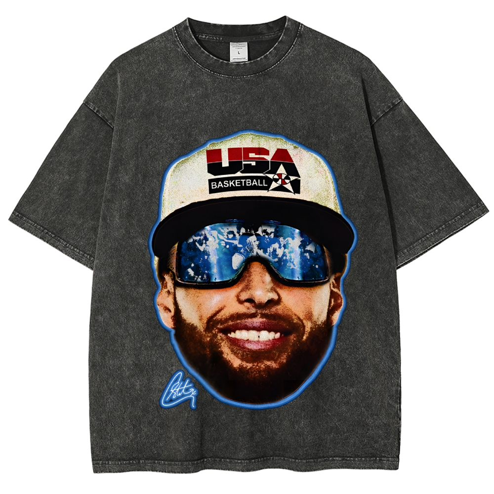 Unisex-Adult Ultra  Washed T-Shirt Graphic "Chef Curry" Team USA Big Face T-Shirt