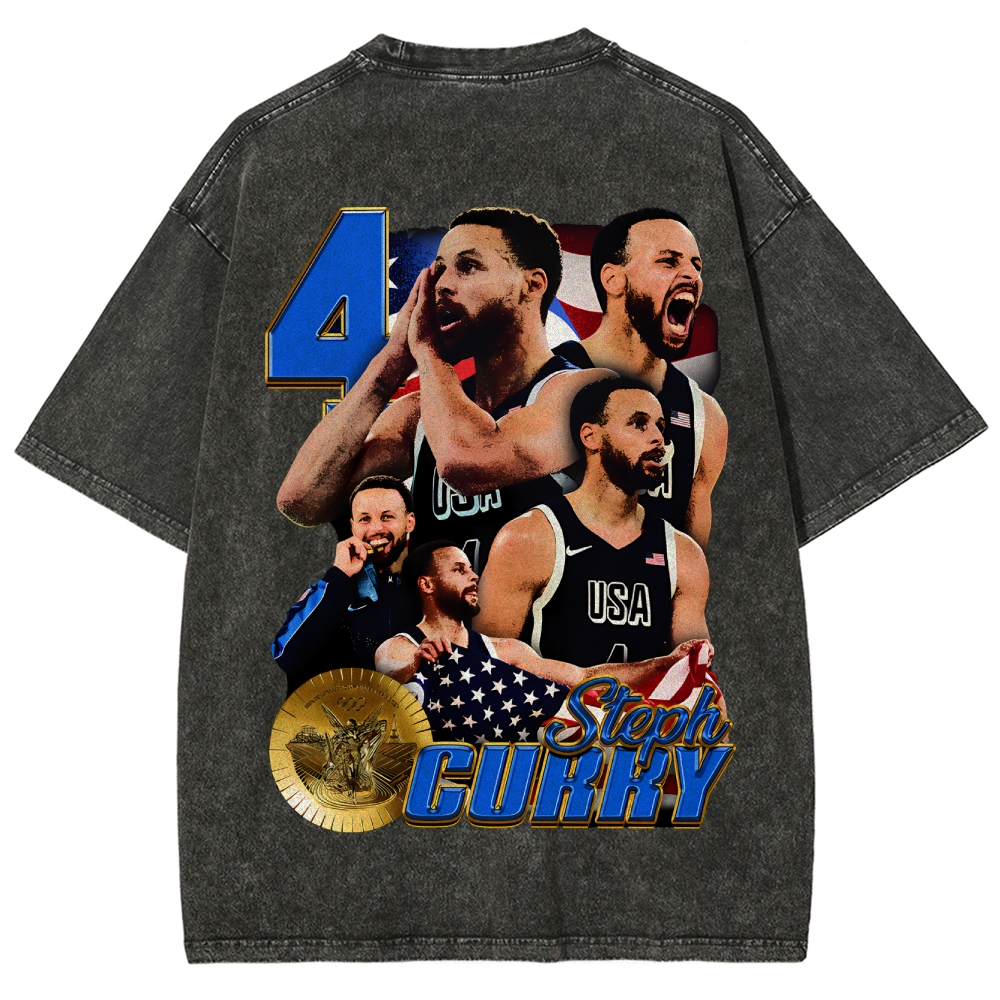 Unisex-Adult Ultra  Washed T-Shirt Graphic "Chef Curry" Team USA Big Face T-Shirt
