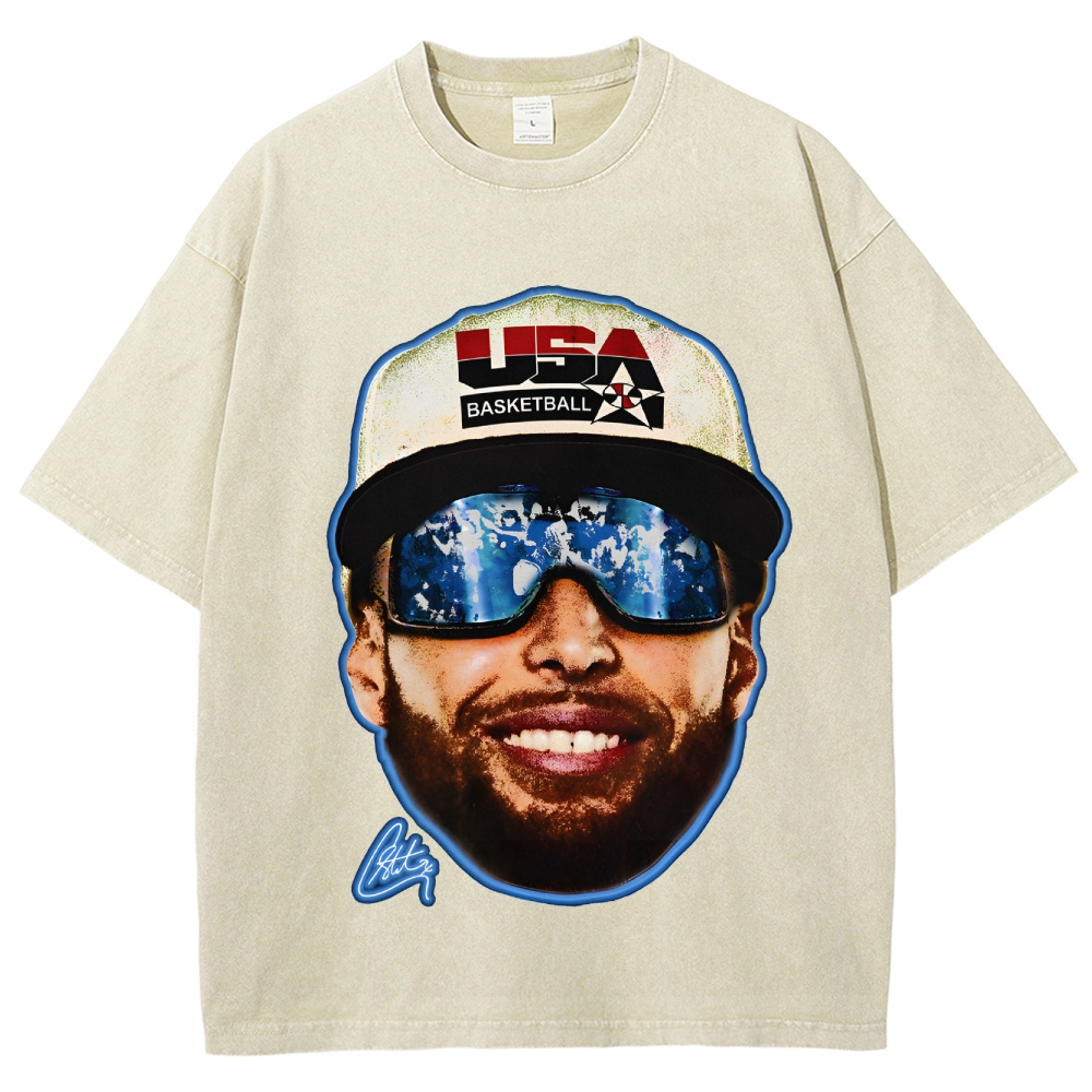 Unisex-Adult Ultra  Washed T-Shirt Graphic "Chef Curry" Team USA Big Face T-Shirt
