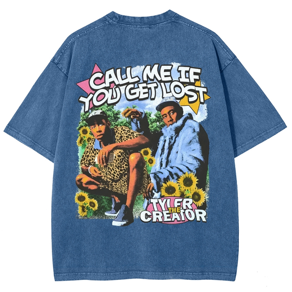 Unisex-Adult Ultra Cotton Washed T-Shirt Graphic CALL ME WHEN YOU GET LOST TEE 
