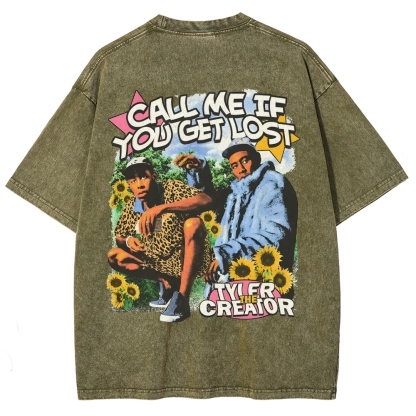 Unisex-Adult Ultra Cotton Washed T-Shirt Graphic CALL ME WHEN YOU GET LOST TEE 