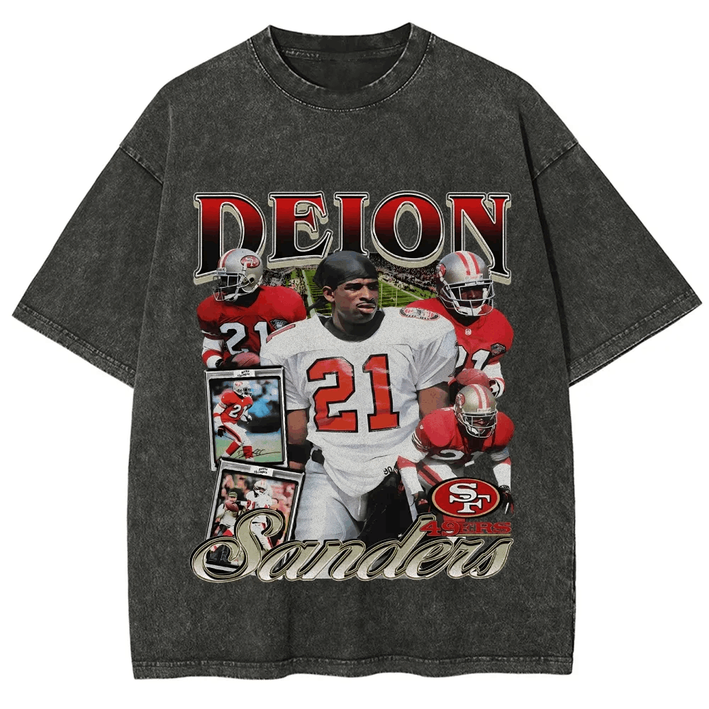 Unisex-Adult Ultra Cotton Washed T-Shirt Graphic DEION SANDERS 49ERS TEE