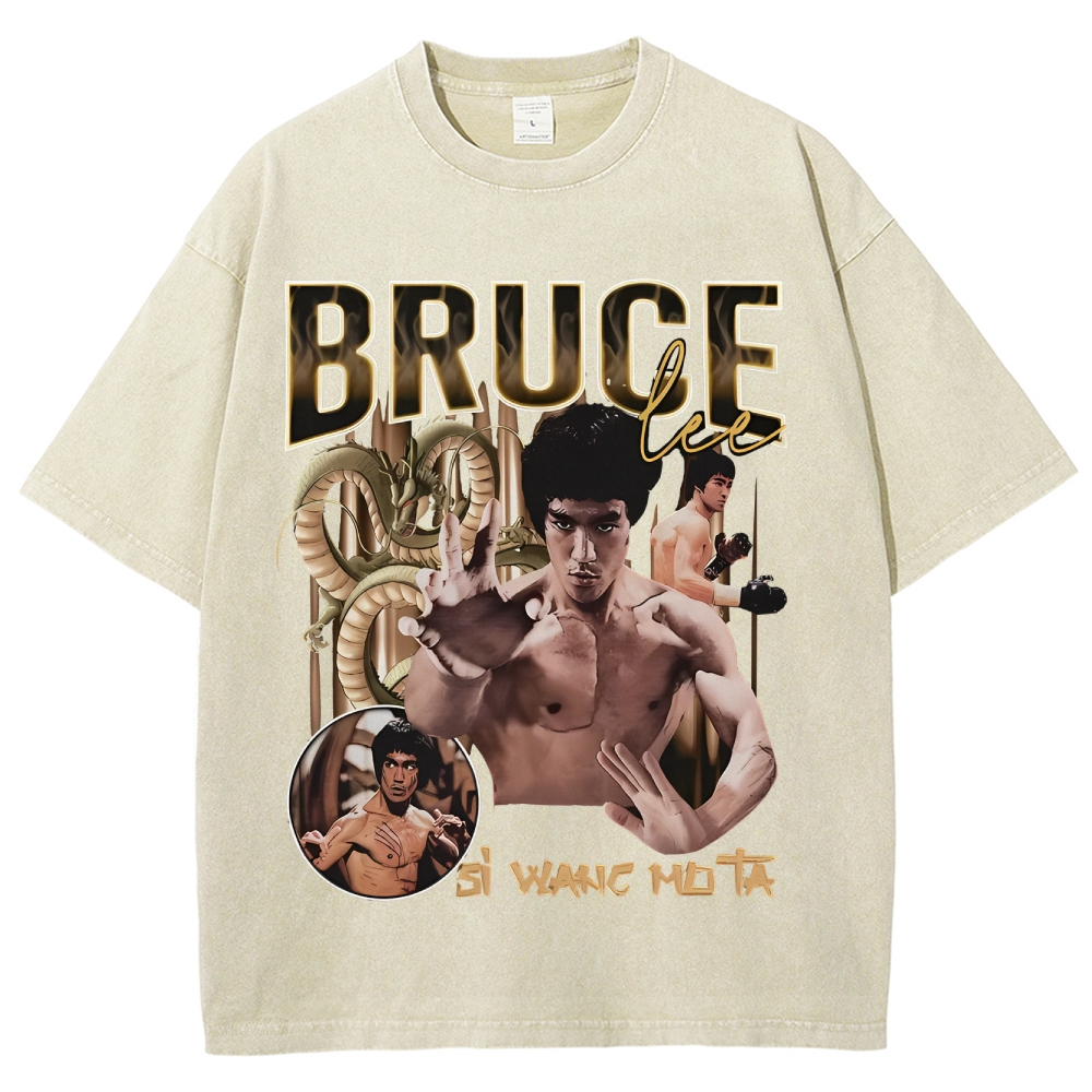 Unisex-Adult Ultra Cotton Washed T-Shirt Graphic  BRUCE LEE TEE 