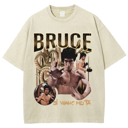 Unisex-Adult Ultra Cotton Washed T-Shirt Graphic  BRUCE LEE TEE 