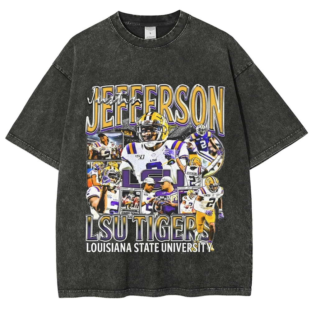 Unisex-Adult Ultra Cotton Washed T-Shirt Graphic  JUSTIN JEFFERSON - LSU TEE 