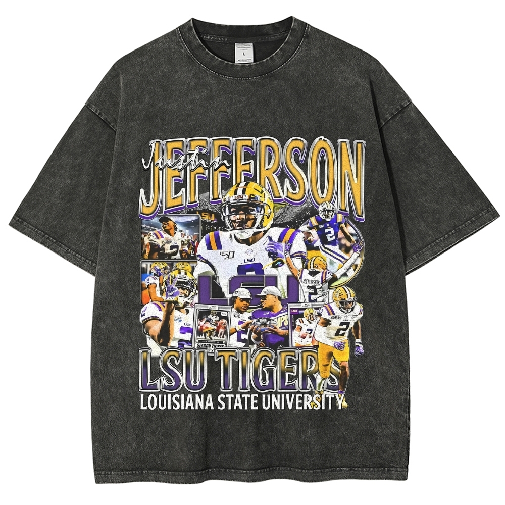 Unisex-Adult Ultra Cotton Washed T-Shirt Graphic  JUSTIN JEFFERSON - LSU TEE 