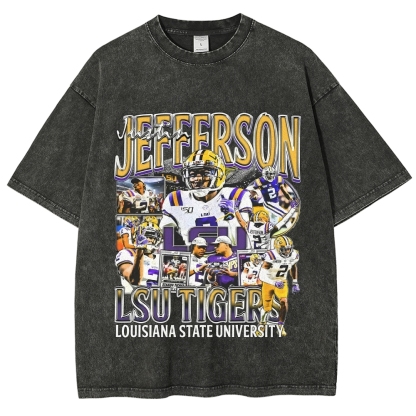 Unisex-Adult Ultra Cotton Washed T-Shirt Graphic  JUSTIN JEFFERSON - LSU TEE 