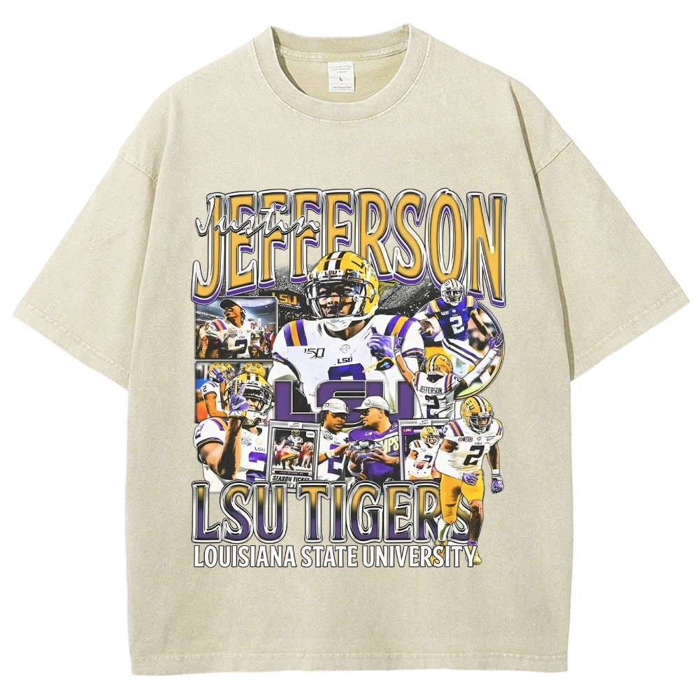 Unisex-Adult Ultra Cotton Washed T-Shirt Graphic  JUSTIN JEFFERSON - LSU TEE 