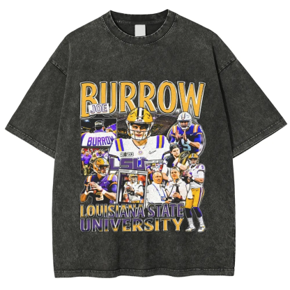 T-Shirt JOE BURROW LSU TEE Unisex Cotton Washed Streetwear| TIDESENCE