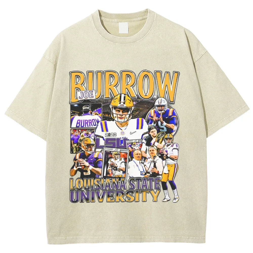 T-Shirt JOE BURROW LSU TEE Unisex Cotton Washed Streetwear| TIDESENCE