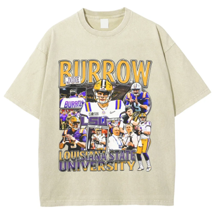 T-Shirt JOE BURROW LSU TEE Unisex Cotton Washed Streetwear| TIDESENCE