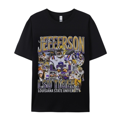 Unisex-Adult Ultra Cotton Washed T-Shirt Graphic  JUSTIN JEFFERSON - LSU TEE 