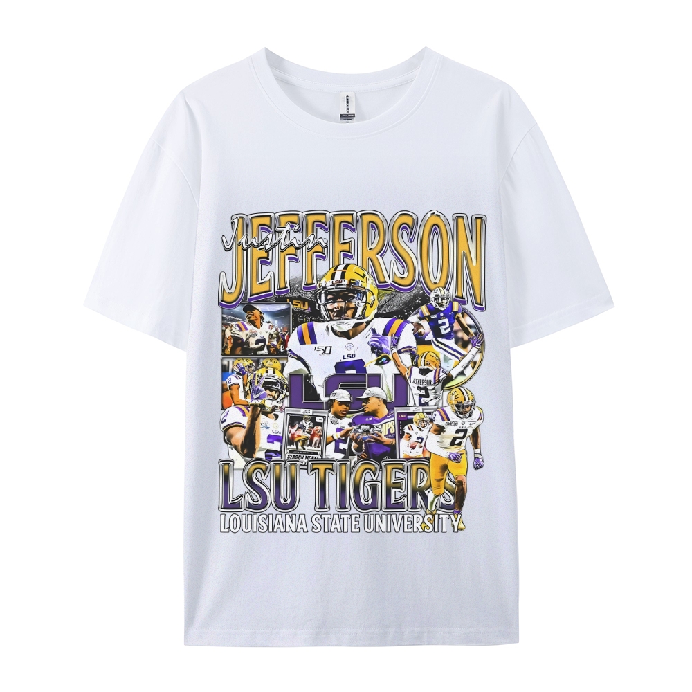 Unisex-Adult Ultra Cotton Washed T-Shirt Graphic  JUSTIN JEFFERSON - LSU TEE 