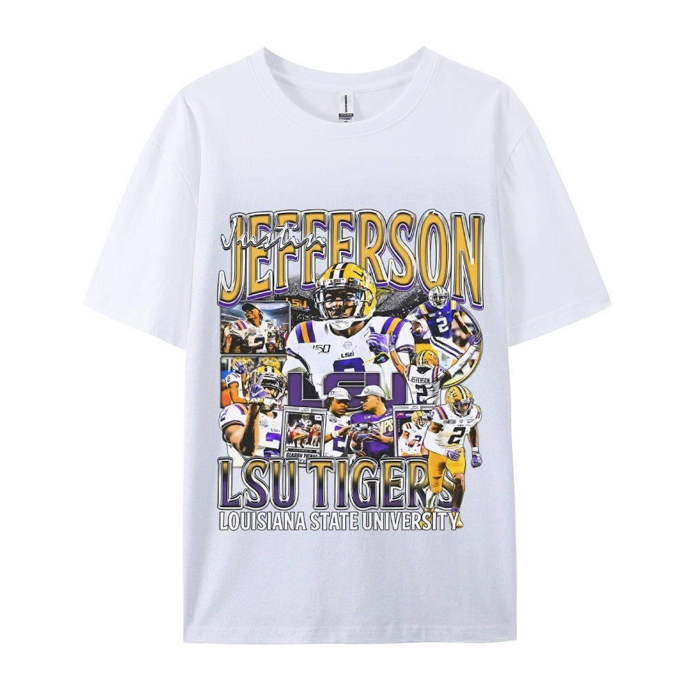 Unisex-Adult Ultra Cotton Washed T-Shirt Graphic  JUSTIN JEFFERSON - LSU TEE 