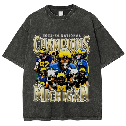 Unisex-Adult Ultra Cotton Washed T-Shirt Graphic  2023-24 NATIONAL CHAMPS - MICHIGAN V1 TEE 