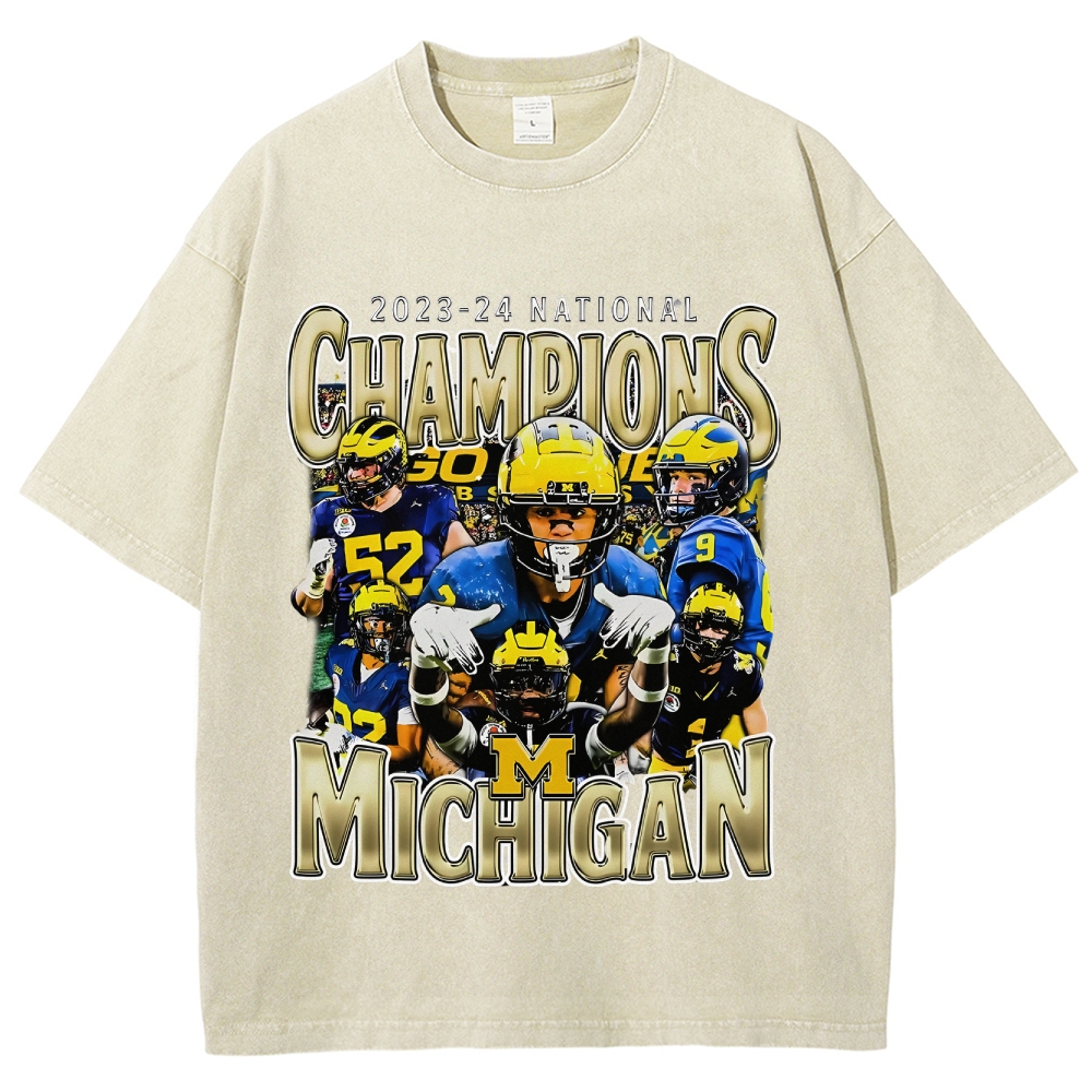 Unisex-Adult Ultra Cotton Washed T-Shirt Graphic  2023-24 NATIONAL CHAMPS - MICHIGAN V1 TEE 