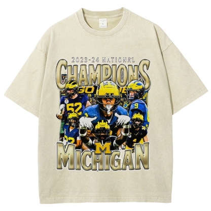Unisex-Adult Ultra Cotton Washed T-Shirt Graphic  2023-24 NATIONAL CHAMPS - MICHIGAN V1 TEE 