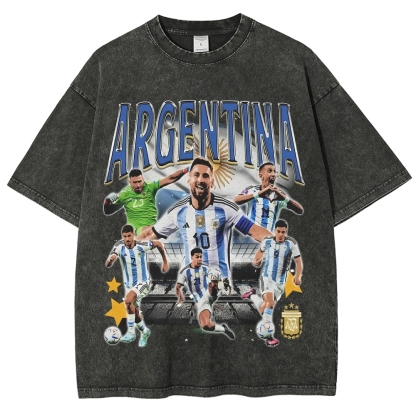 Unisex-Adult Ultra Cotton Washed T-Shirt Graphic 2024 ARGENTINA TEE 