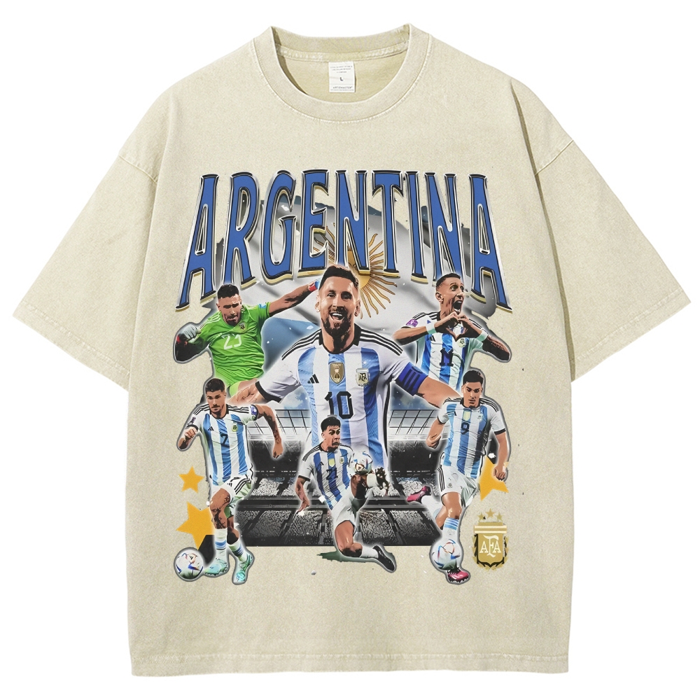 Unisex-Adult Ultra Cotton Washed T-Shirt Graphic 2024 ARGENTINA TEE 