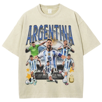 Unisex-Adult Ultra Cotton Washed T-Shirt Graphic 2024 ARGENTINA TEE 