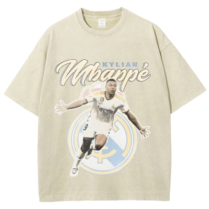 Unisex-Adult Ultra Cotton Washed T-Shirt Graphic  MBAPPE - REAL MADRID TEE 