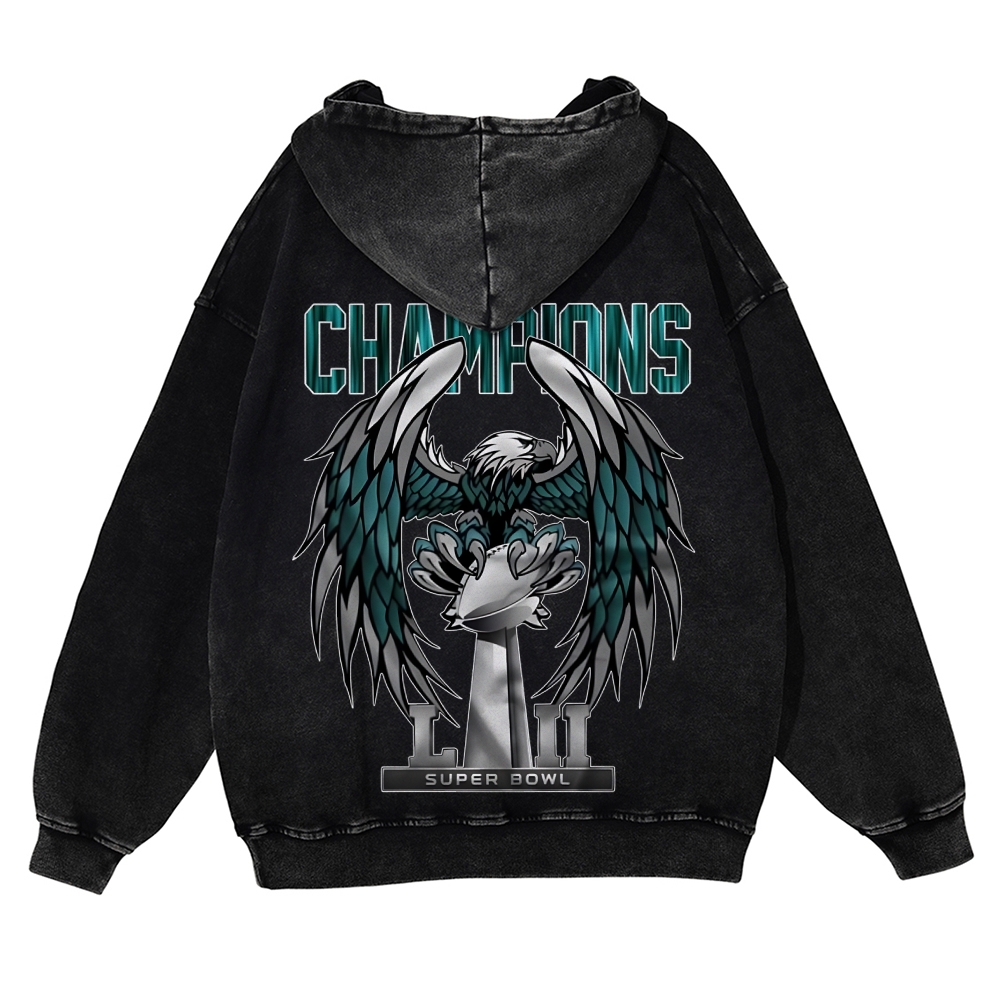 Unisex Fashion Hoodie Oversize Figured Philadelphia Eagles Casual Washed