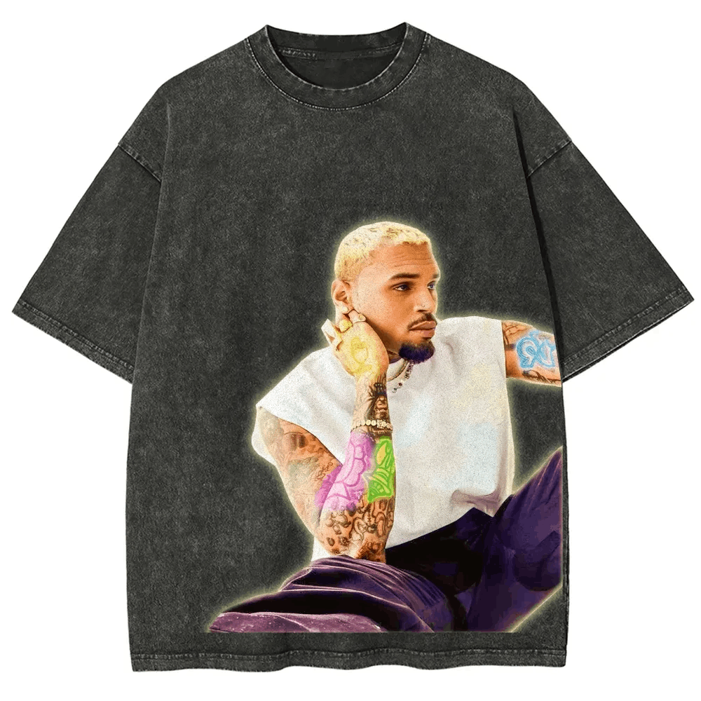 T-Shirt Chris Brown Unisex Fit Washed Daily Outdoor Sports | TIDESENCE