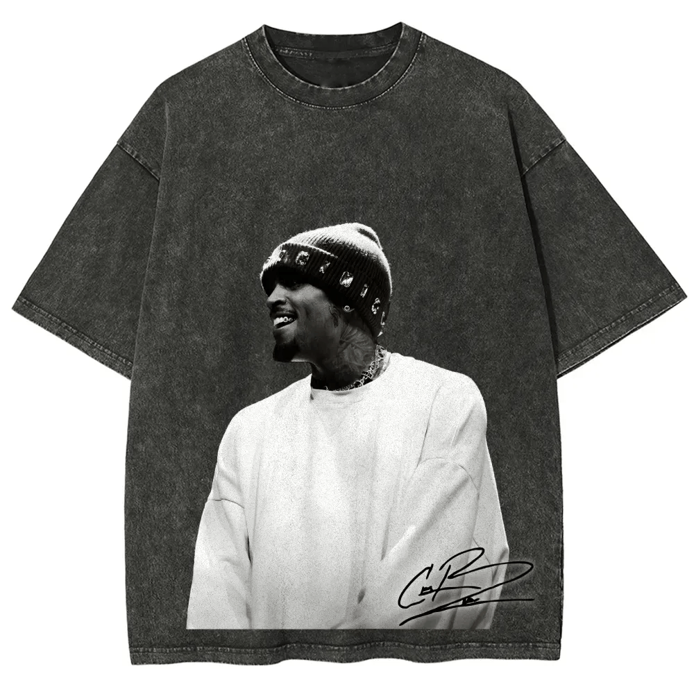 T-Shirt Chris Brown Unisex Fit Washed Daily Outdoor Sports | TIDESENCE