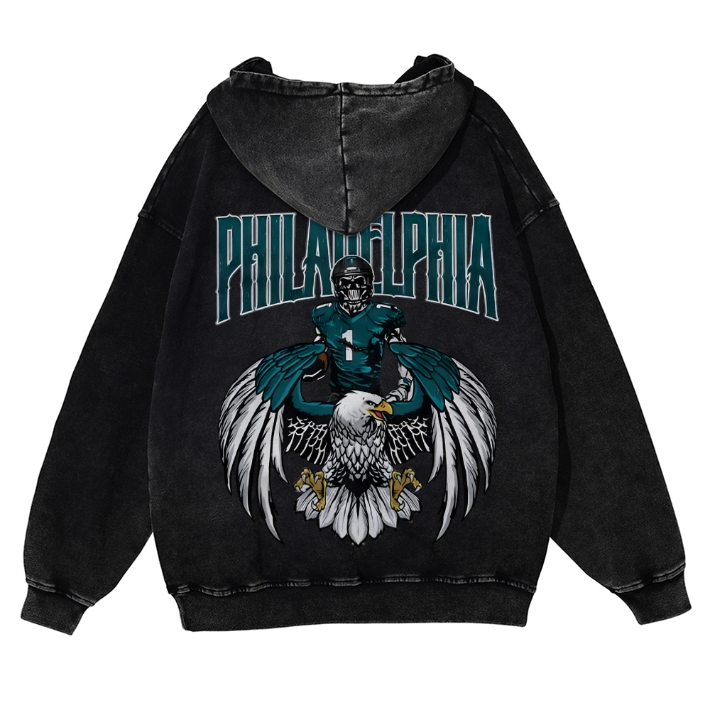 Hoodie Philadelphia Eagles Casual Washed Oversize Outdoor | TIDESENCE