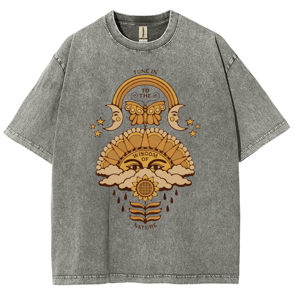 Washed T-Shirt | Unisex Adventure Hippie Sun Short Sleeve | TIDESENCE