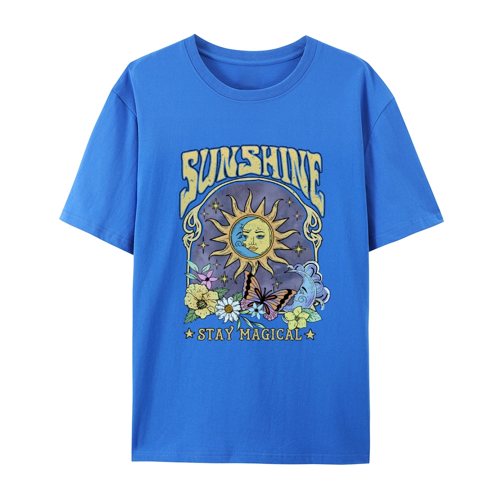 Cotton T-Shirt | Hippie Sun Casual Short Sleeve | TIDESENCE