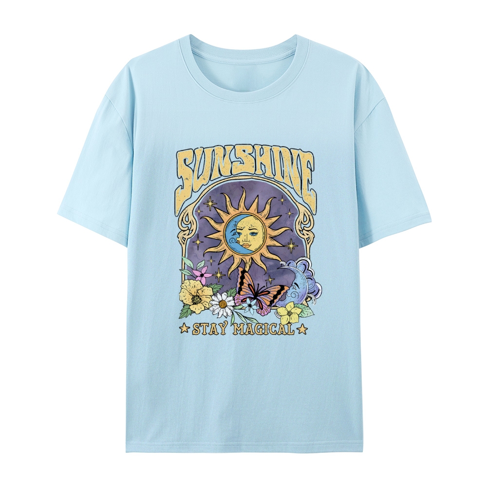 Cotton T-Shirt | Hippie Sun Casual Short Sleeve | TIDESENCE