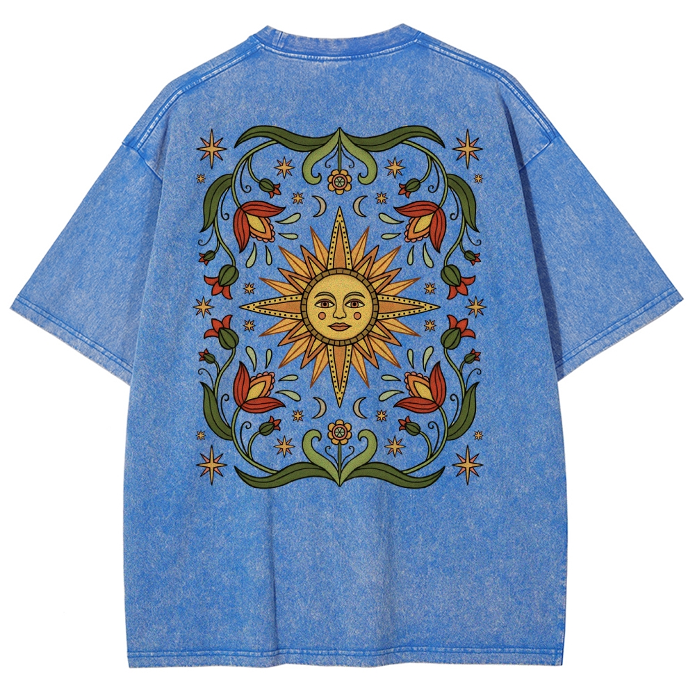 Washed T-Shirt | Hippie Sun Casual Short Sleeve | TIDESENCE