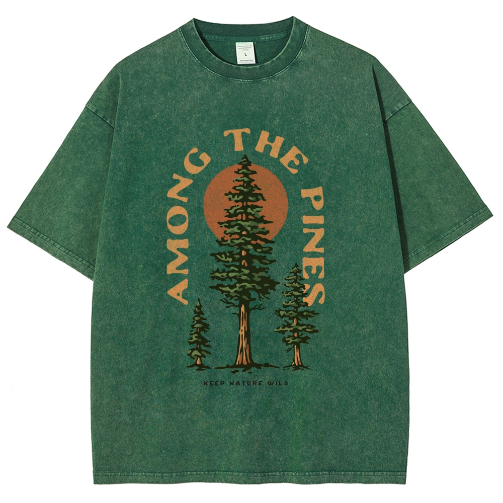 Washed T-Shirt | Forest Among The Pines Unisex Fit TEE | TIDESENCE
