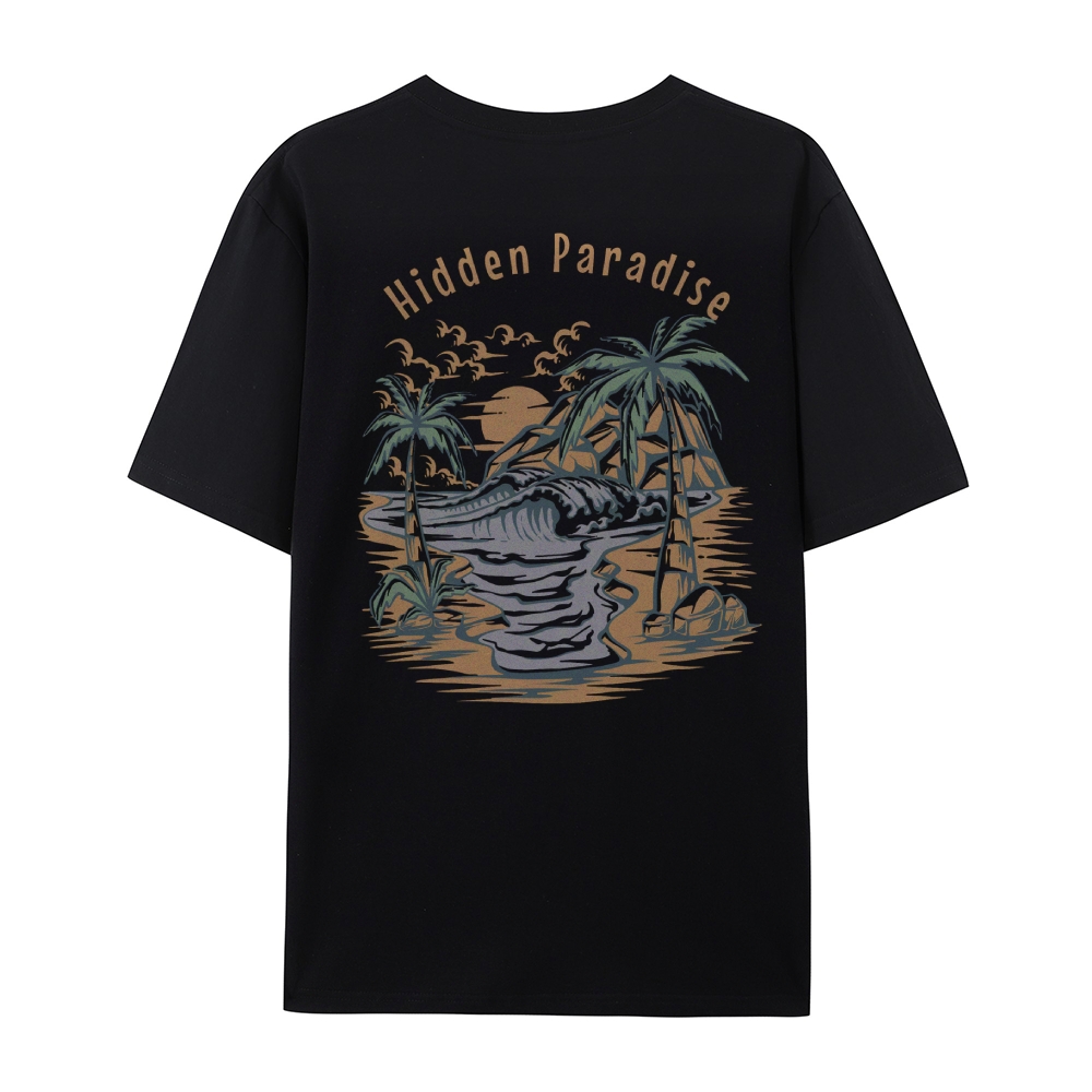 Cotton T-Shirt | Landscape Hidden Paradise Casual Short Sleeve TEE | TIDESENCE