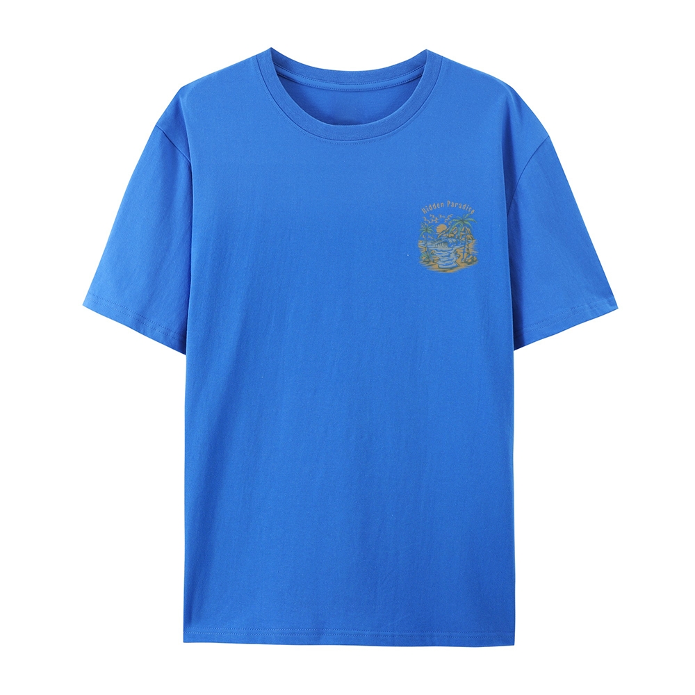 Cotton T-Shirt | Landscape Hidden Paradise Casual Short Sleeve TEE | T