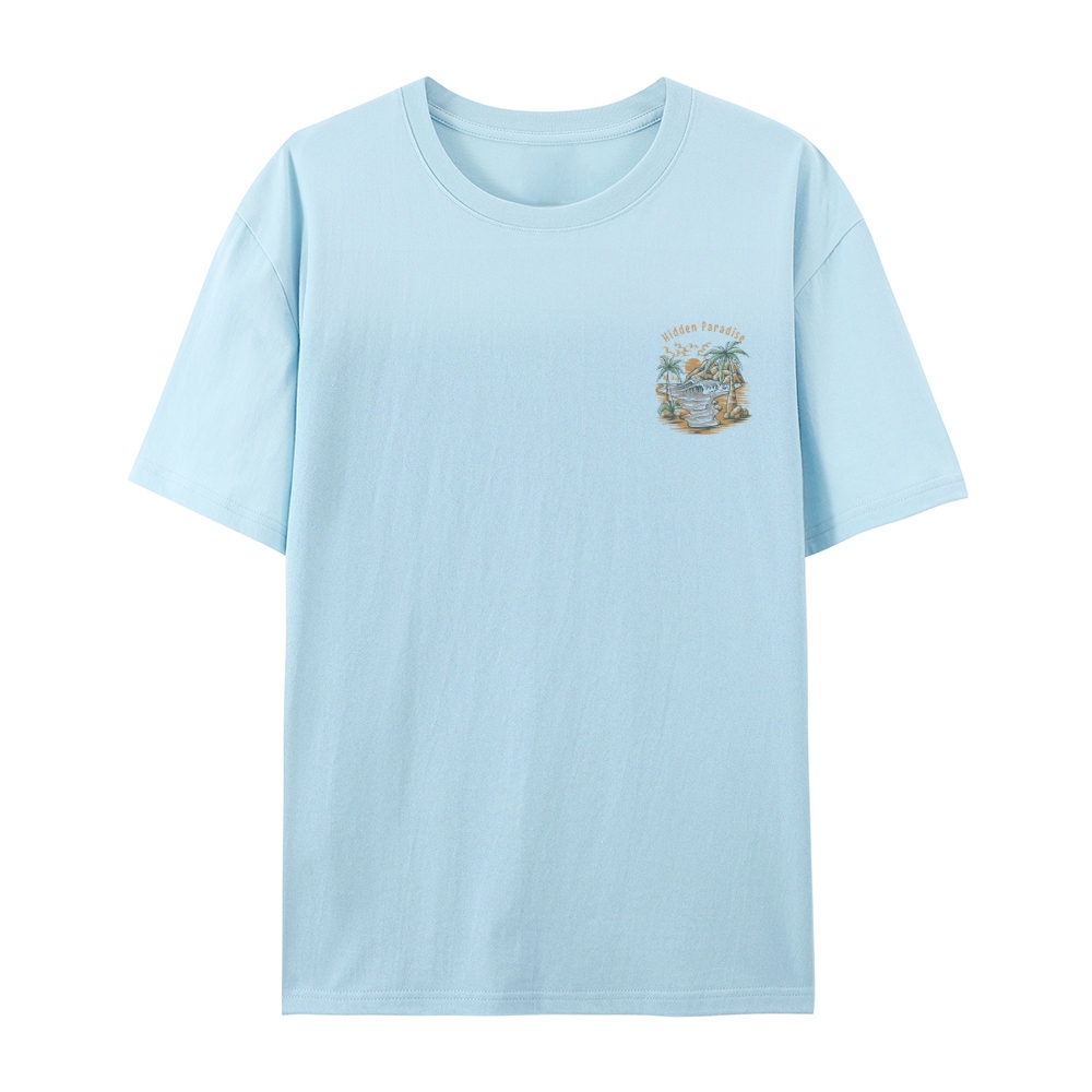 Cotton T-Shirt | Landscape Hidden Paradise Casual Short Sleeve TEE | T