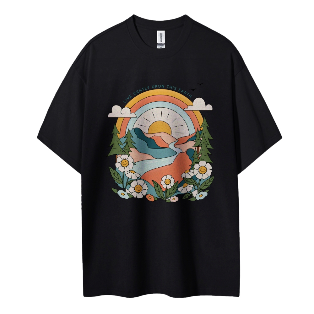 Cotton T-Shirt | Sunflower Live Gently Upon This Earth | TIDESENCE