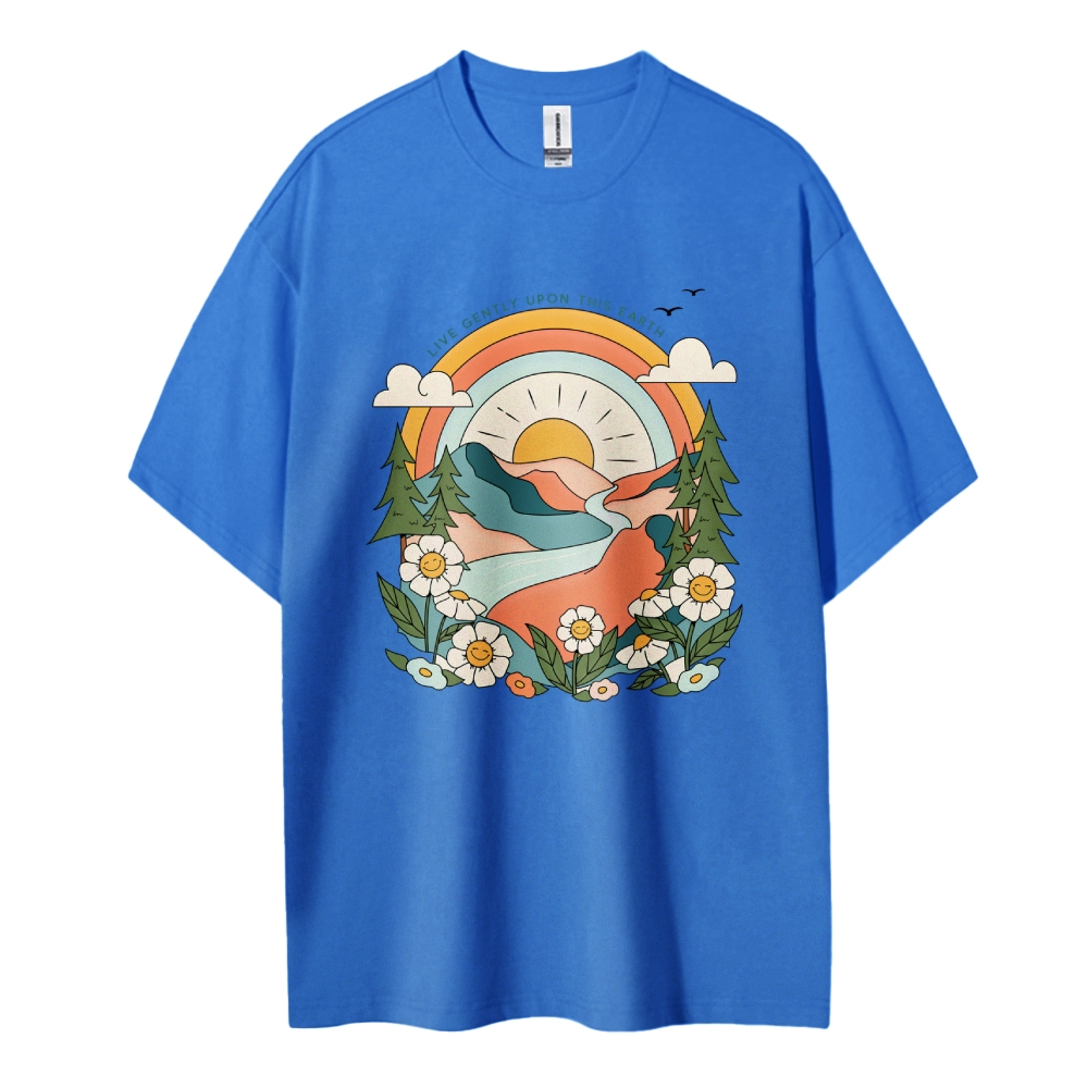 Cotton T-Shirt | Sunflower Live Gently Upon This Earth | TIDESENCE