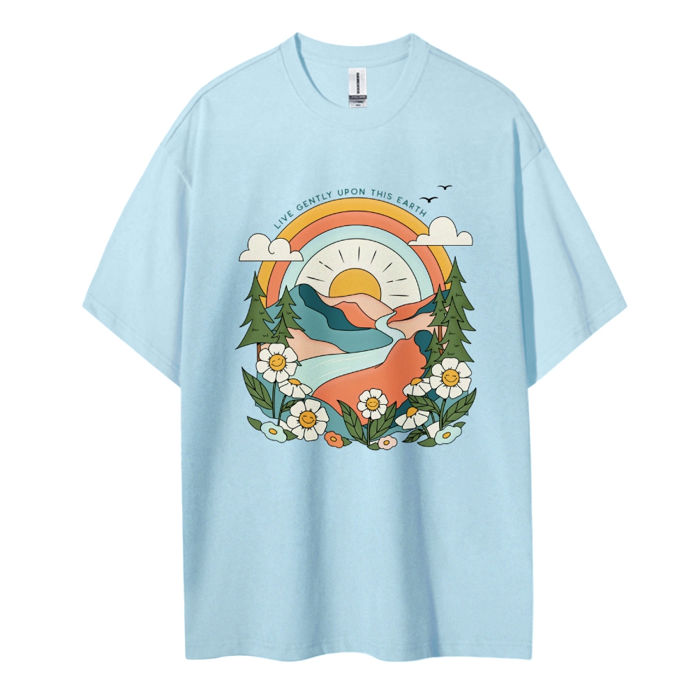 Cotton T-Shirt | Sunflower Live Gently Upon This Earth | TIDESENCE