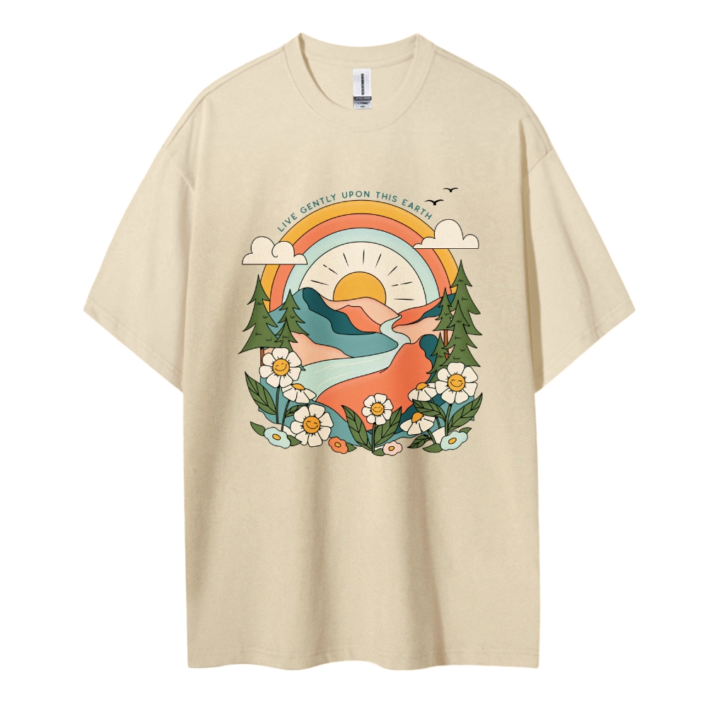 Cotton T-Shirt | Sunflower Live Gently Upon This Earth | TIDESENCE