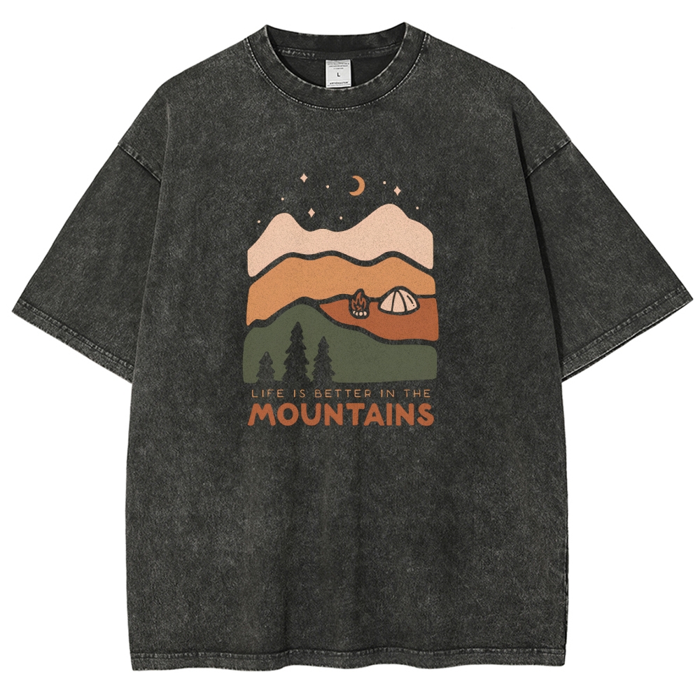 Washed T-Shirt | Forest Camping Unisex Fit Life In The Mountains | TIDESECNCE
