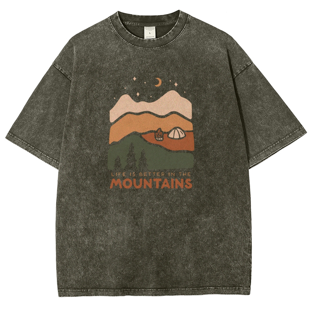 Washed T-Shirt | Forest Camping Unisex Fit Life In The Mountains | TID