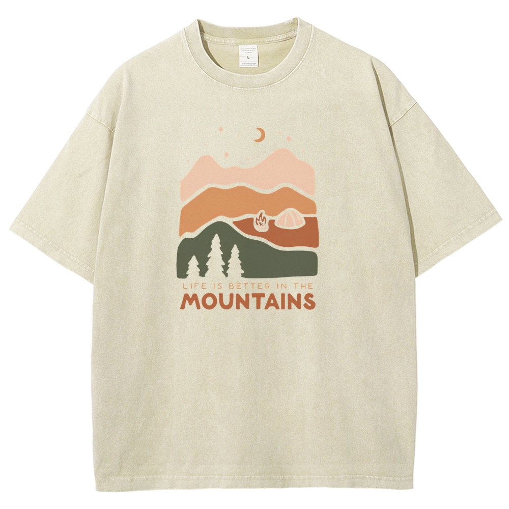 Washed T-Shirt | Forest Camping Unisex Fit Life In The Mountains | TIDESECNCE