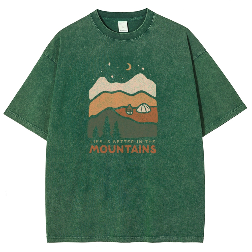 Washed T-Shirt | Forest Camping Unisex Fit Life In The Mountains | TID