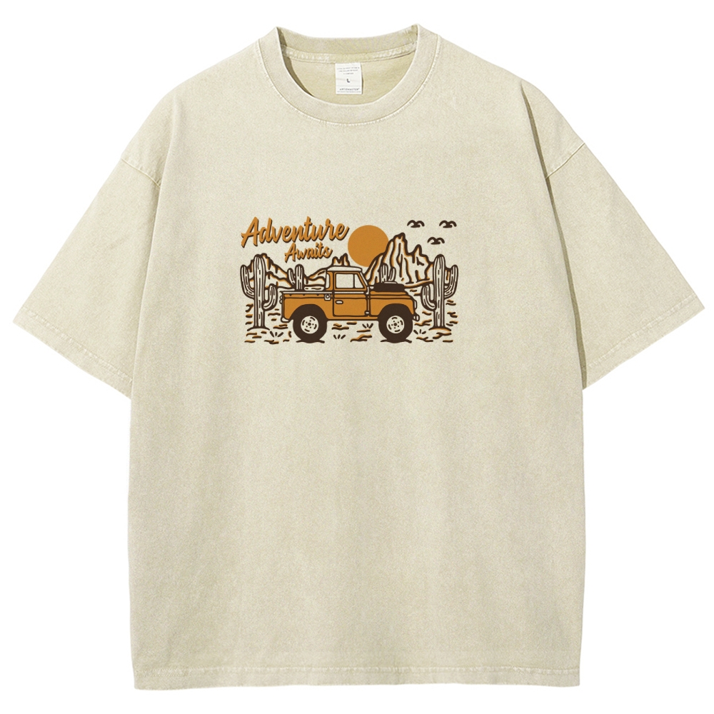 Washed T-Shirt | Adventure Awaits Journey Unisex Fit | TIDESENCE