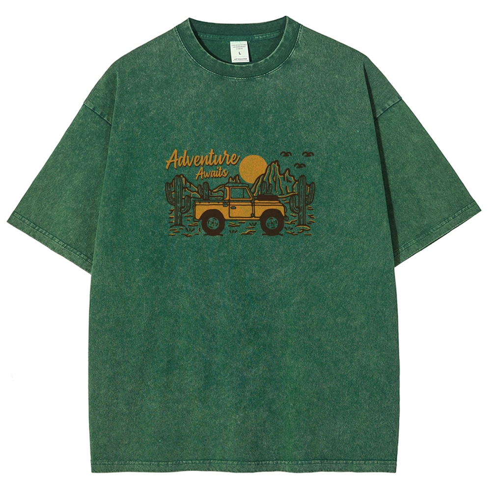 Washed T-Shirt | Adventure Awaits Journey Unisex Fit | TIDESENCE