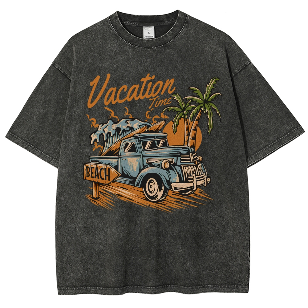 Washed T-Shirt | Surf Summer Vacation Time Beach Unisex Fit | TIDESENCE